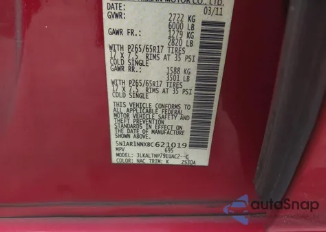 2011 Nissan Pathfinder Sv from USA, damaged, VIN 5N1AR1NNXBC621019